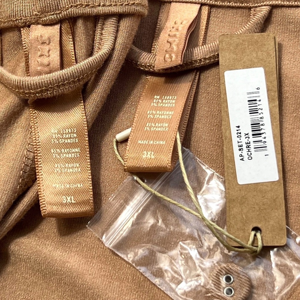 SKIMS Sleep Set Long Sleeve Pajama Top + Pants Ochre 3X - Picture 10 of 12